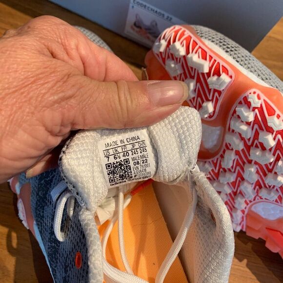 Adidas Codechaos golf shoe, NWT, mens' sz 7, women's 9, never worn, orange grey, - Picture 5 of 11